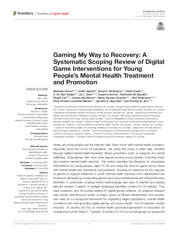 (PDF) Gaming My Way to Recovery: A Systematic Scoping Review of Digital ...