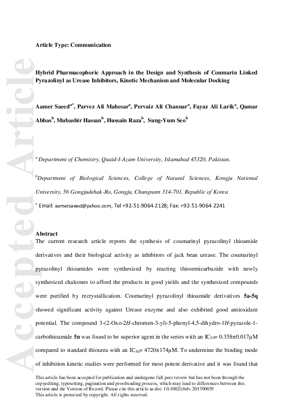 (PDF) Hybrid Pharmacophoric Approach in the Design and Synthesis of ...