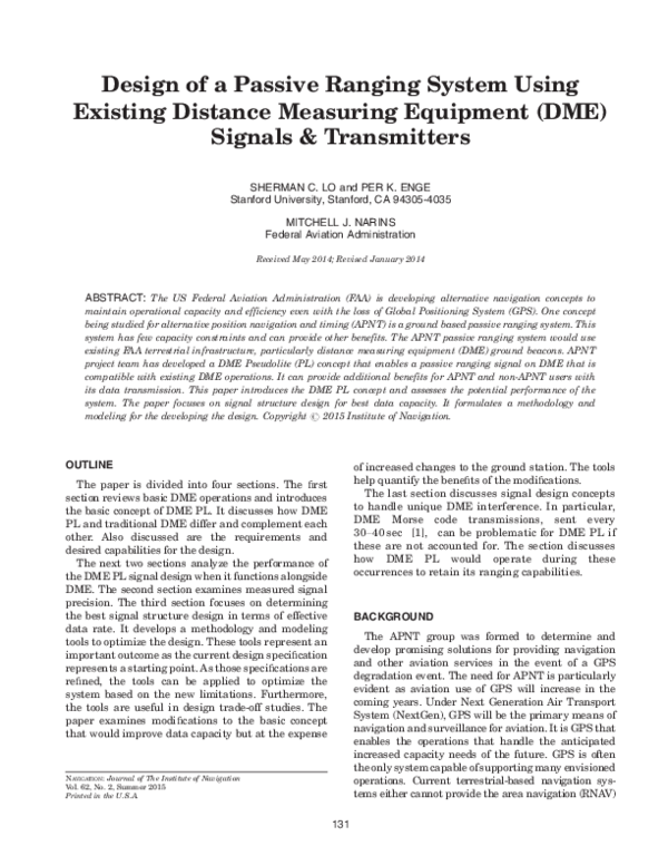 (PDF) Design of a Passive Ranging System Using Existing Distance ...
