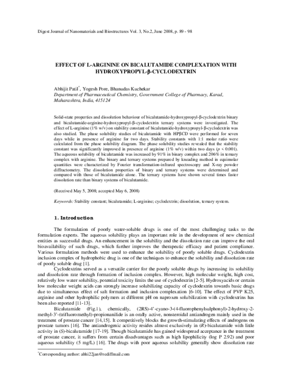 (PDF) Effect of L-Arginine on Bicalutamide Complexation with ...