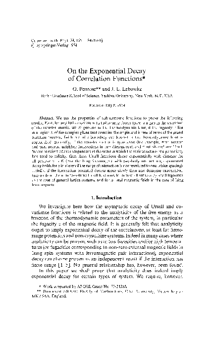 (PDF) On the exponential decay of correlation functions