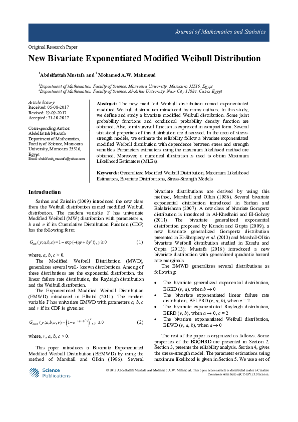 (PDF) New Bivariate Exponentiated Modified Weibull Distribution