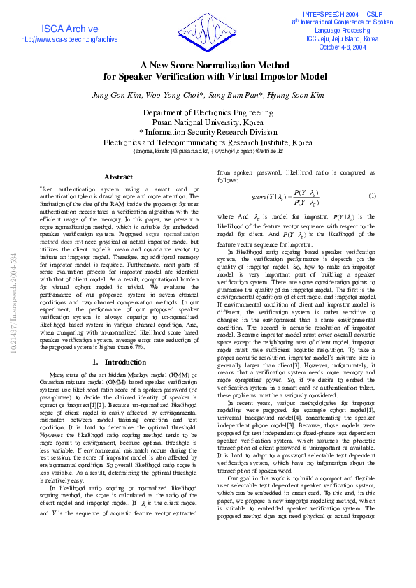 (PDF) A new score normalization method for speaker verification with ...