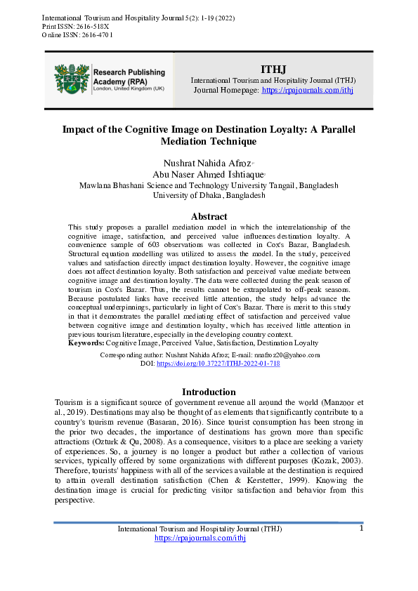 (PDF) Impact of the Cognitive Image on Destination Loyalty: A Parallel ...