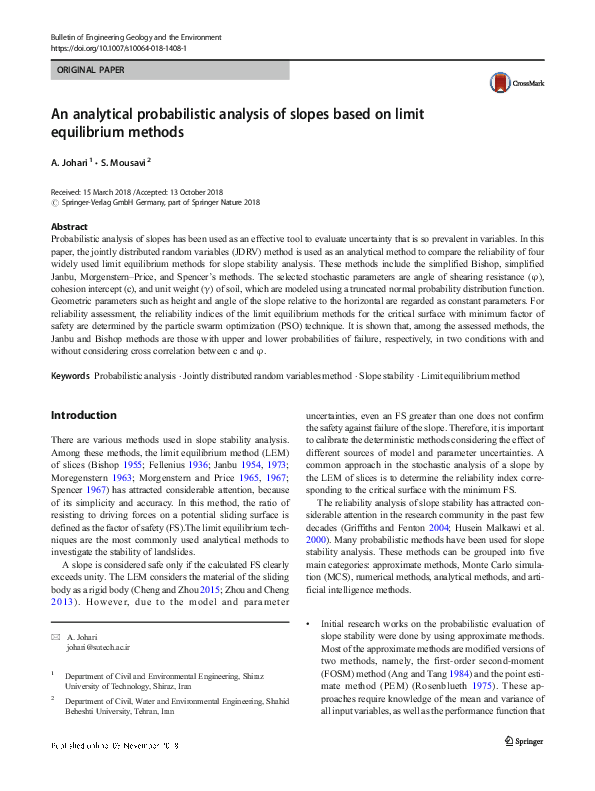 (PDF) An analytical probabilistic analysis of slopes based on limit ...