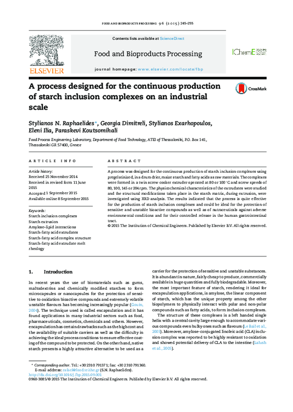 (PDF) A process designed for the continuous production of starch ...