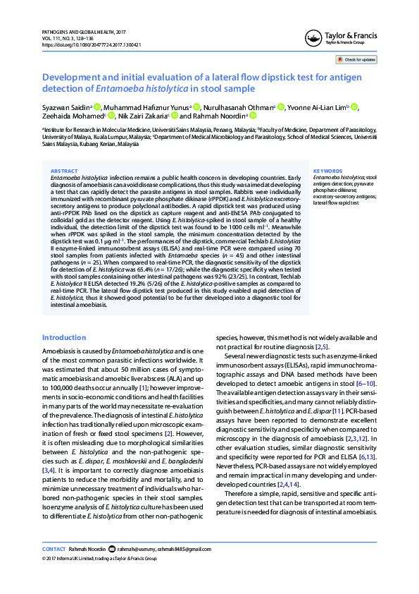 (PDF) Development and initial evaluation of a lateral flow dipstick
