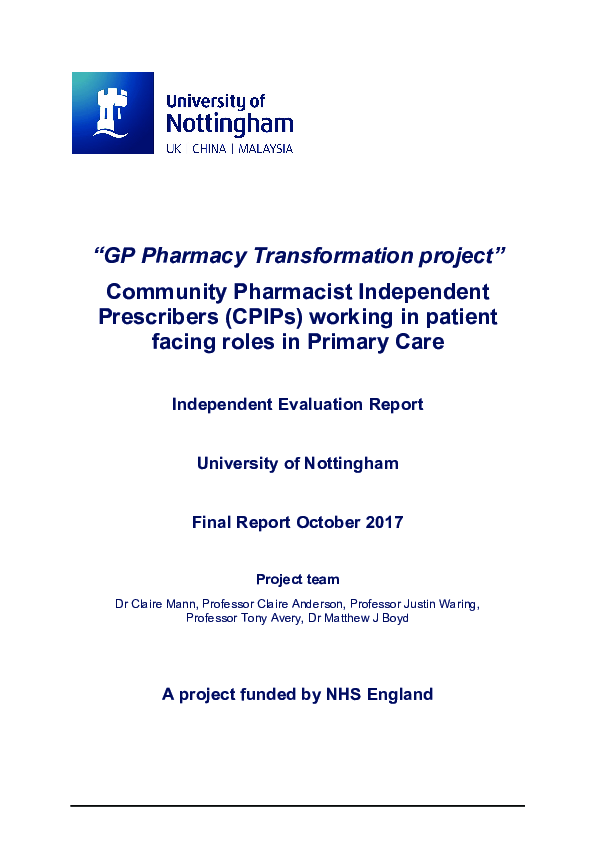 (PDF) Community Pharmacist Independent Prescribers (CPIPs) working in ...