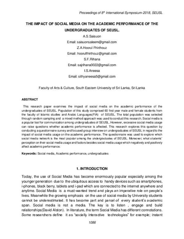 (PDF) THE IMPACT OF SOCIAL MEDIA ON THE ACADEMIC PERFORMANCE OF THE ...