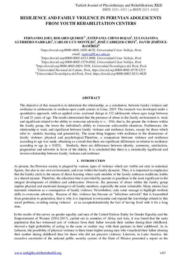 (PDF) Resilience and Family Violence in Peruvian Adolescents from Youth ...