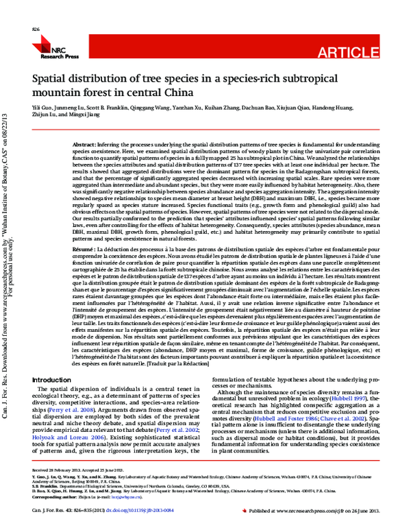 (PDF) Spatial distribution of tree species in a species-rich ...