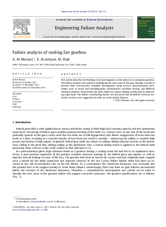 (PDF) Failure analysis of cooling fan gearbox