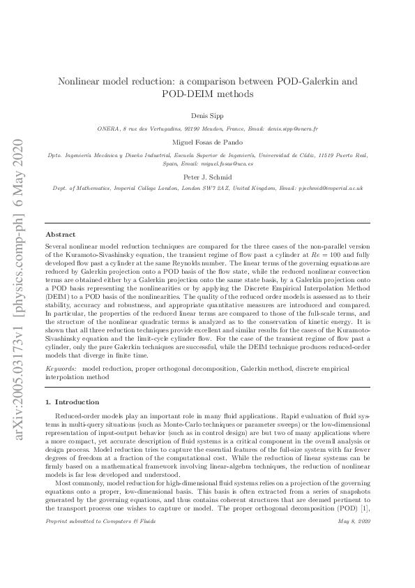 (PDF) Nonlinear model reduction: A comparison between POD-Galerkin and ...