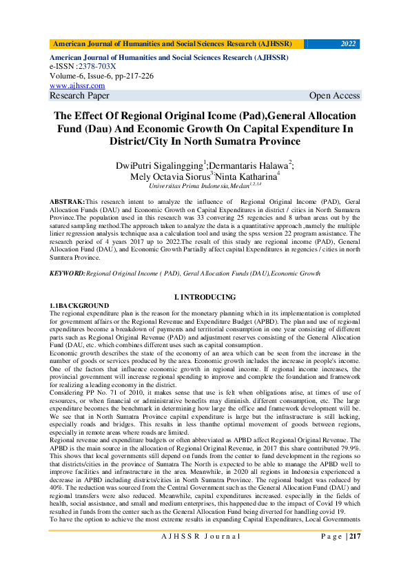 (PDF) The Effect Of Regional Original Icome (Pad),General Allocation ...