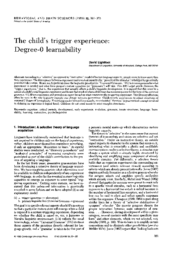 (PDF) Positive and negative evidence in language acquistion