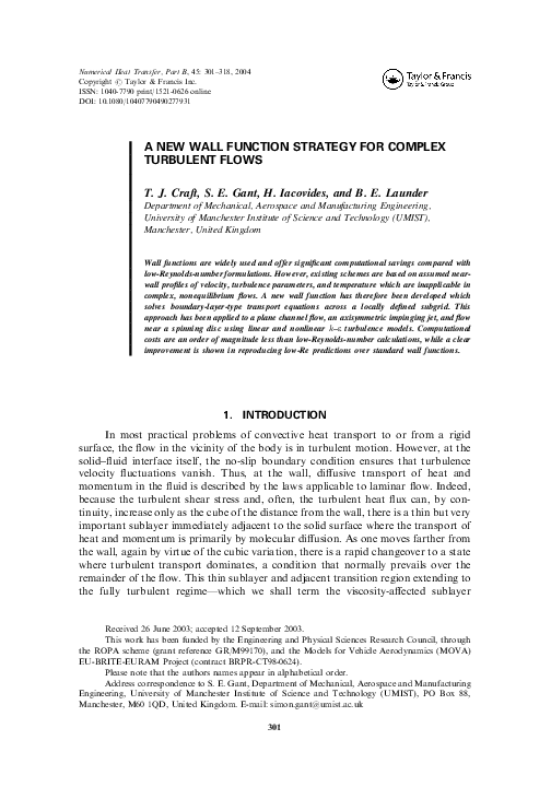 (PDF) A New Wall Function Strategy for Complex Turbulent Flows
