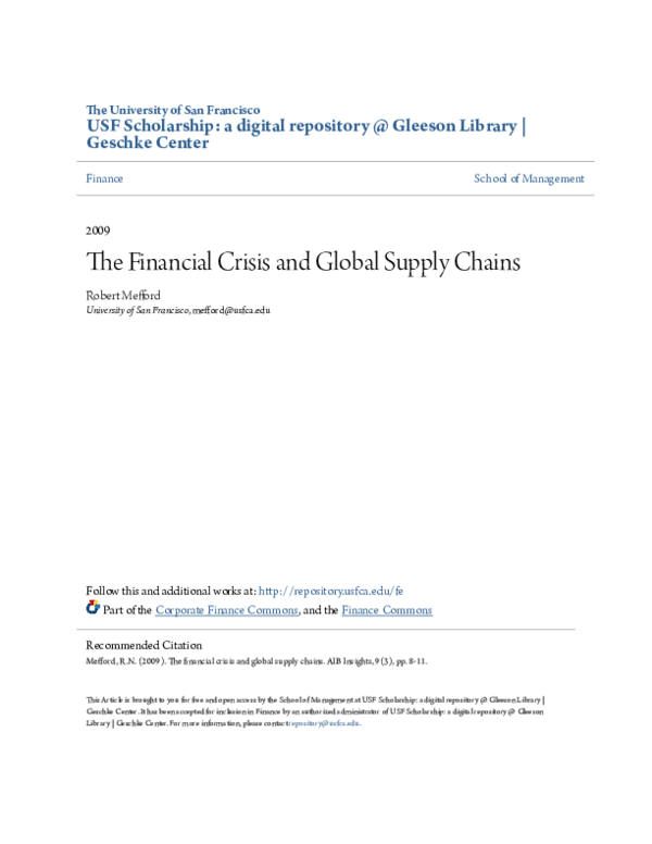 (PDF) The Financial Crisis and Global Supply Chains