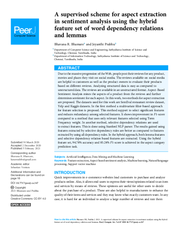 (PDF) A supervised scheme for aspect extraction in sentiment analysis ...