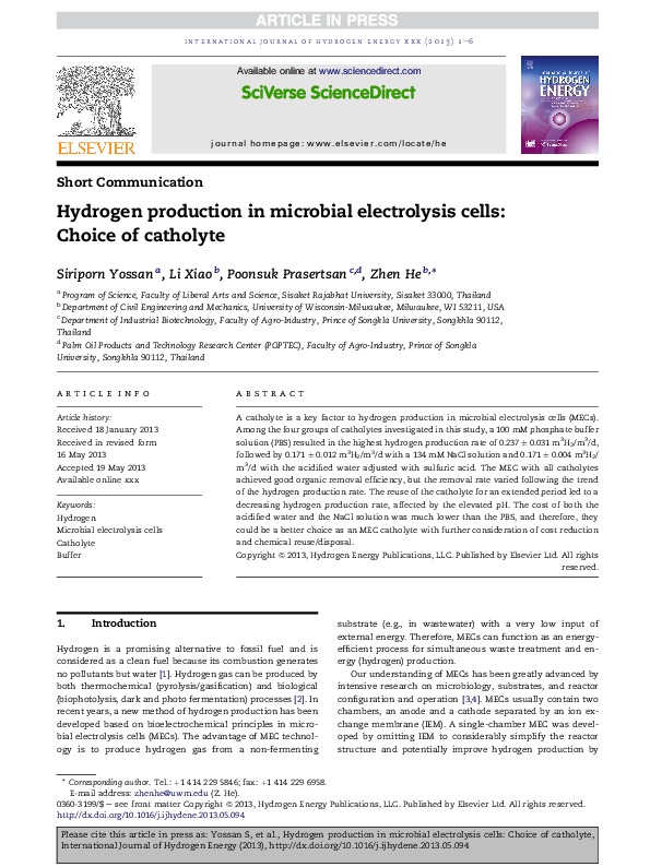 (PDF) Hydrogen production in microbial electrolysis cells: Choice of ...