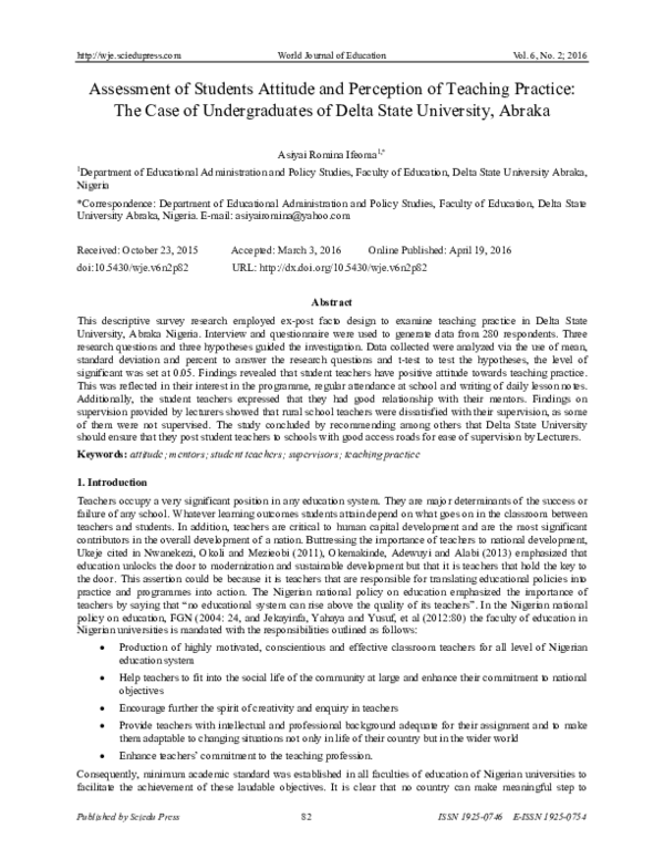 PDF Assessment Of Students Attitude And Perception Of Teaching
