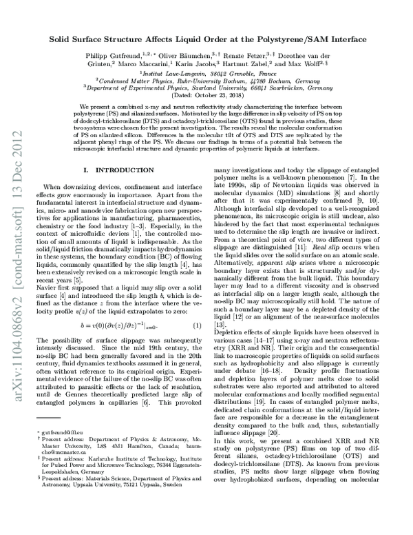 (PDF) Solid surface structure affects liquid order at the polystyrene ...