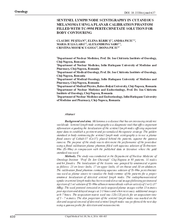 (PDF) Sentinel lymph node scintigraphy in cutaneous melanoma using a ...