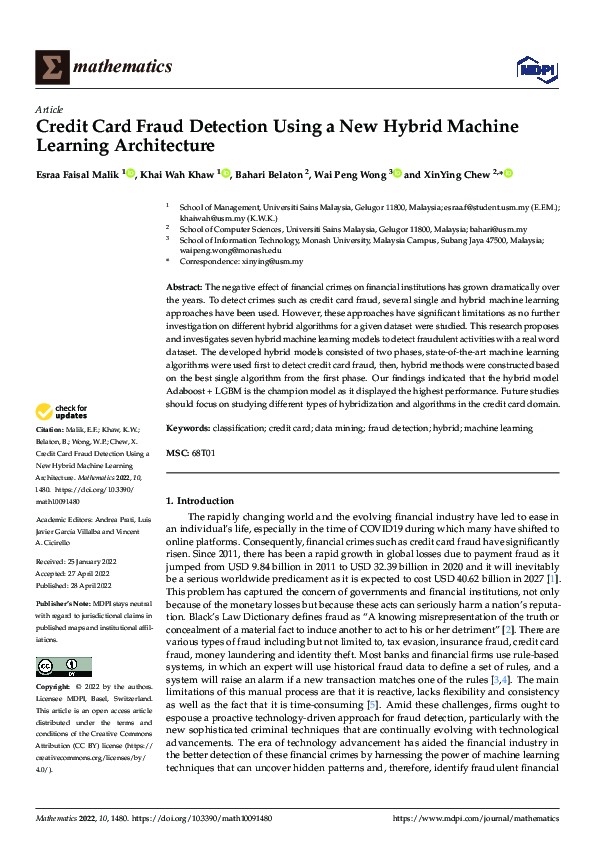 (PDF) Credit Card Fraud Detection Using a New Hybrid Machine Learning ...
