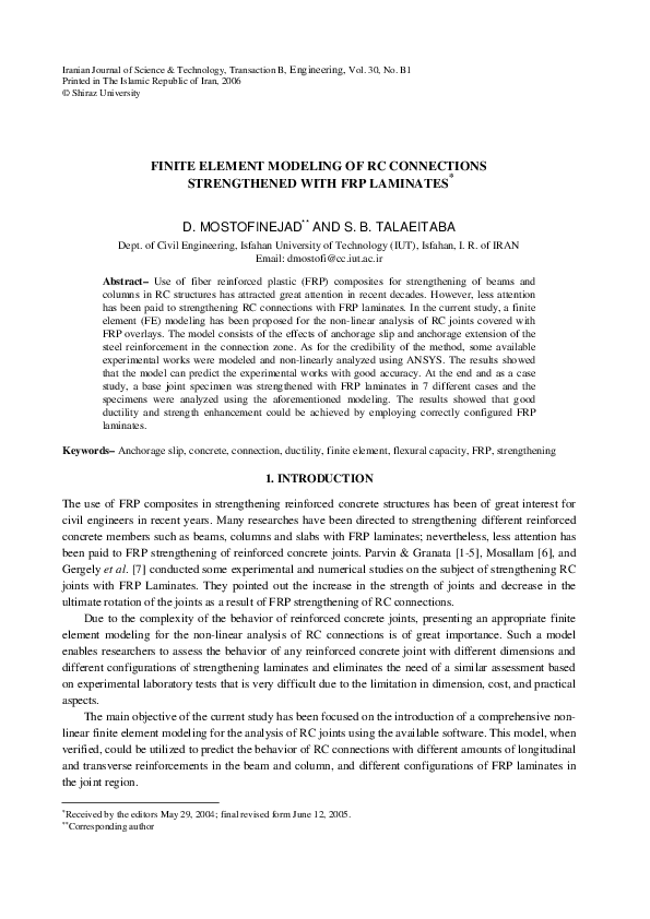 (PDF) Finite element modeling of RC connections strengthened with FRP ...