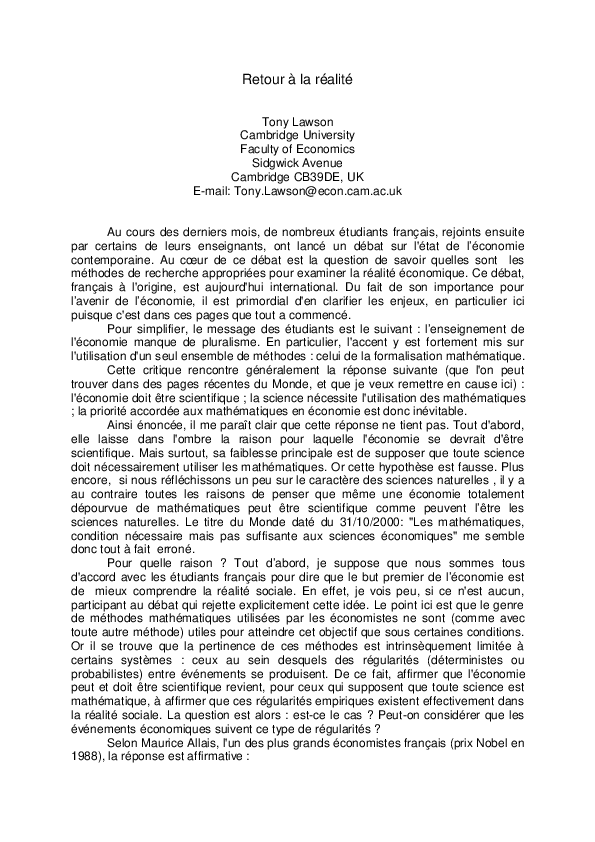 (PDF) Retour à la réalité — free download