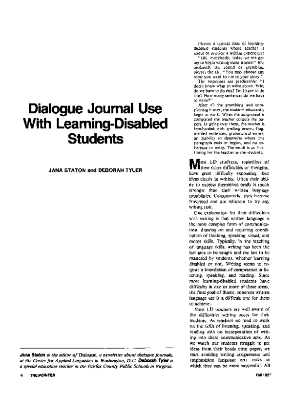 (PDF) Dialogue Journal Use With Learning-Disabled Students