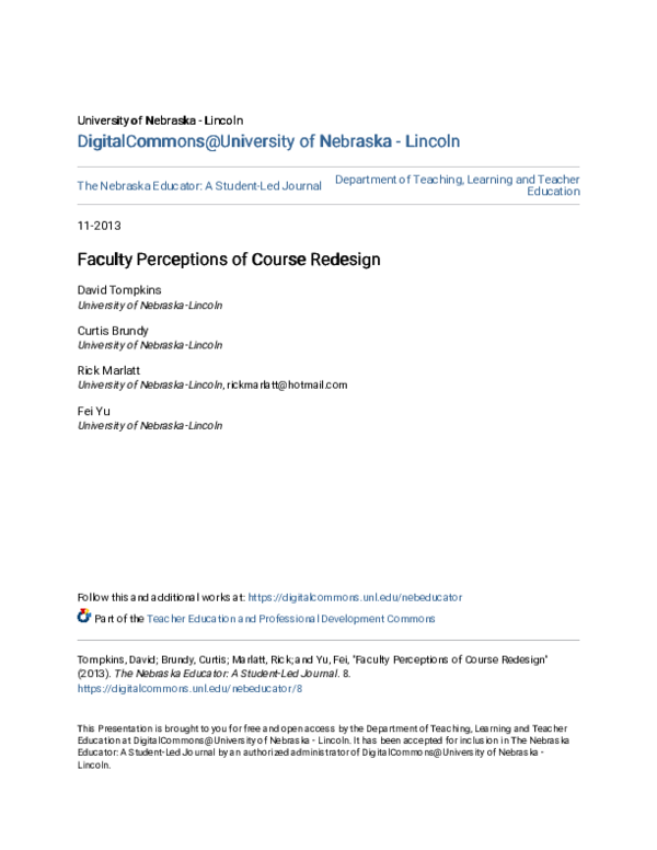 (PDF) Faculty Perceptions of Course Redesign
