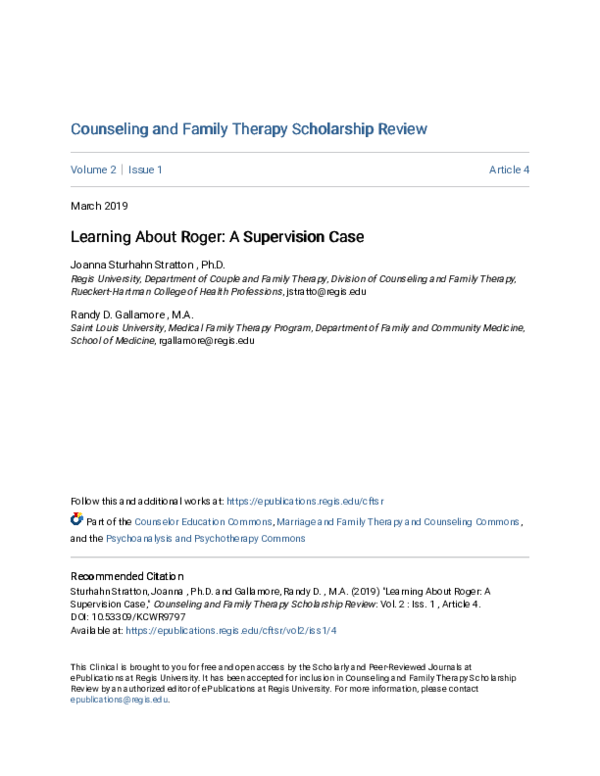 (PDF) Learning About Roger: A Supervision Case