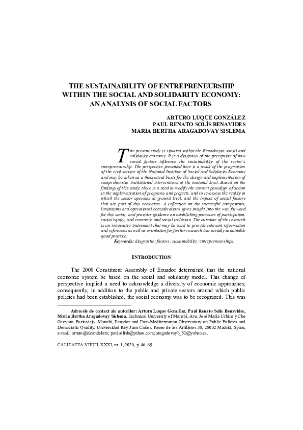(PDF) The sustainability of entrepreneurship within the social and ...