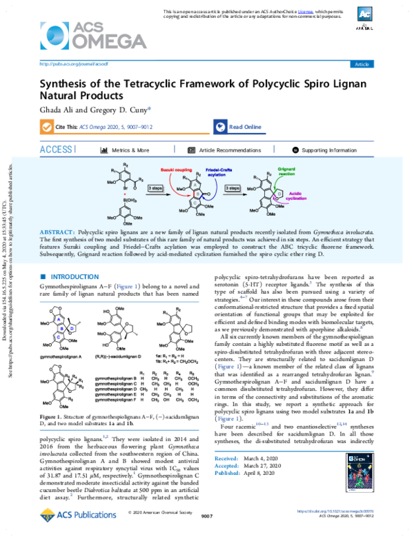 (PDF) Synthesis of the Tetracyclic Framework of Polycyclic Spiro Lignan ...