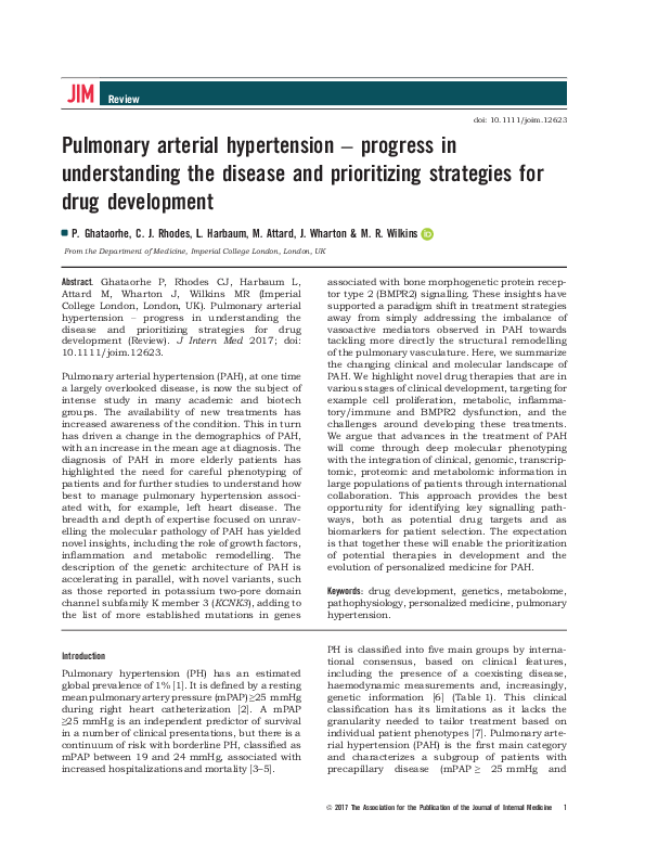(PDF) Pulmonary arterial hypertension - progress in understanding the ...