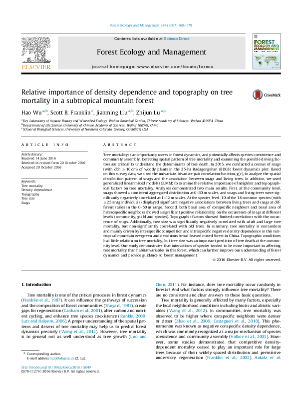 (PDF) Relative importance of density dependence and topography on tree ...