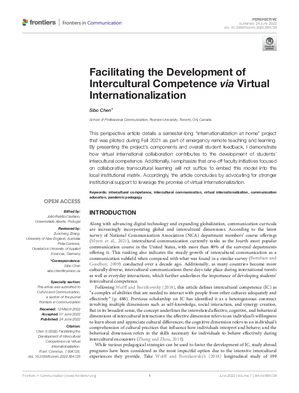 (PDF) Chen, S. (2022). Facilitating the development of intercultural ...