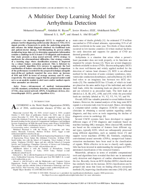 (PDF) A Multitier Deep Learning Model for Arrhythmia Detection