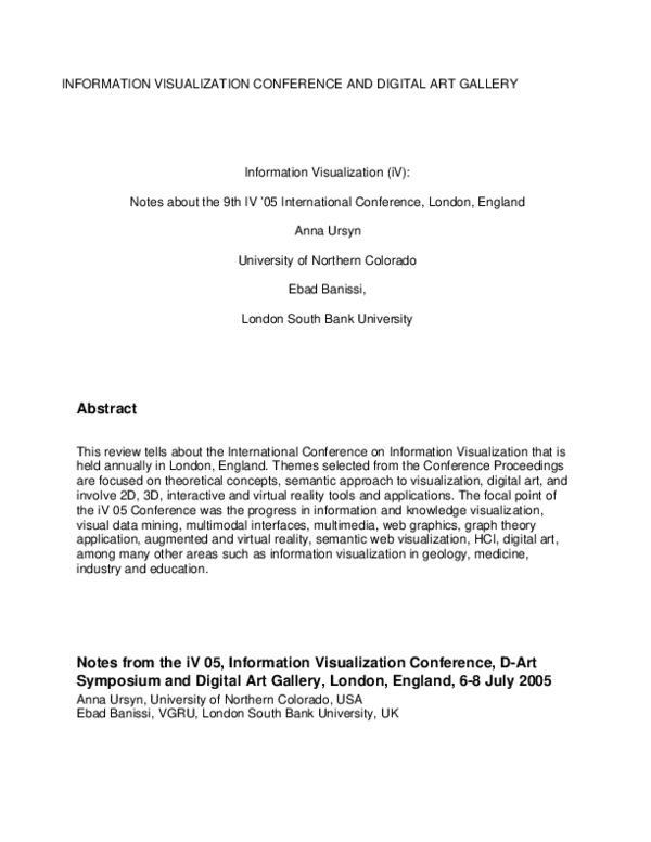 (PDF) Information Visualization (iV): Notes about the 9th IV ’05 ...