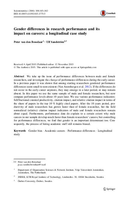 (PDF) Gender differences in research performance and its impact on ...
