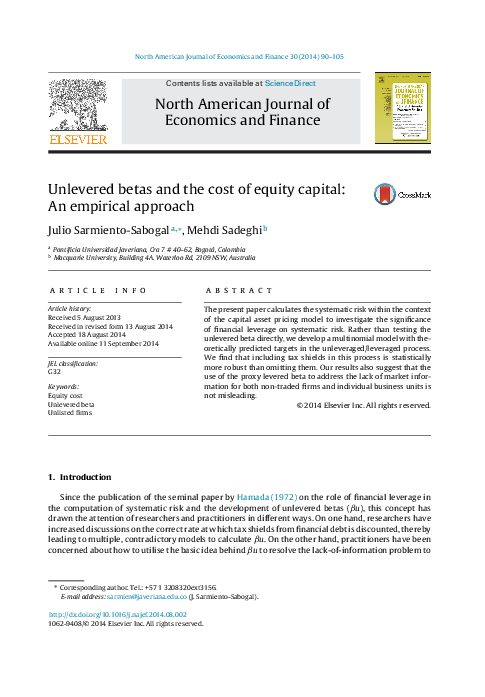 (PDF) Unlevered Betas and the Cost of Equity Capital: An Empirical Approach