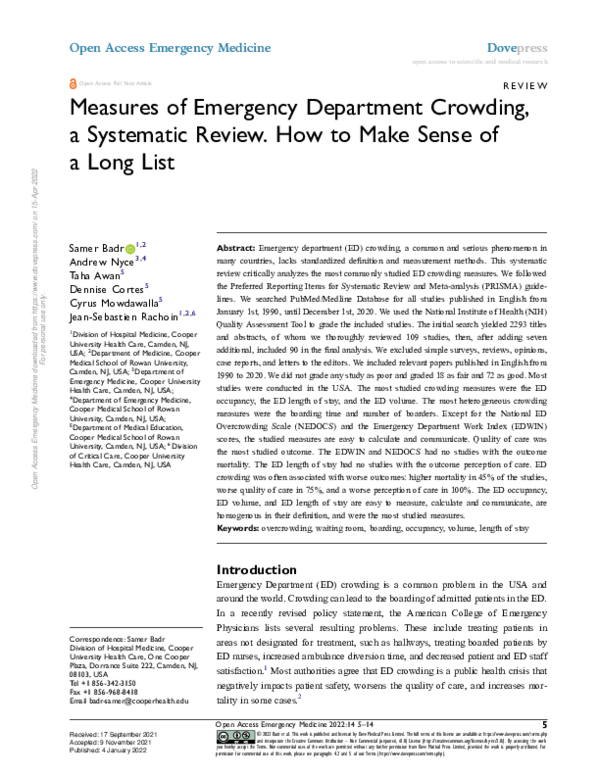 (PDF) Measures of Emergency Department Crowding, a Systematic Review ...