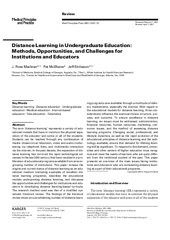 (PDF) Distance Learning in Undergraduate Education: Methods ...