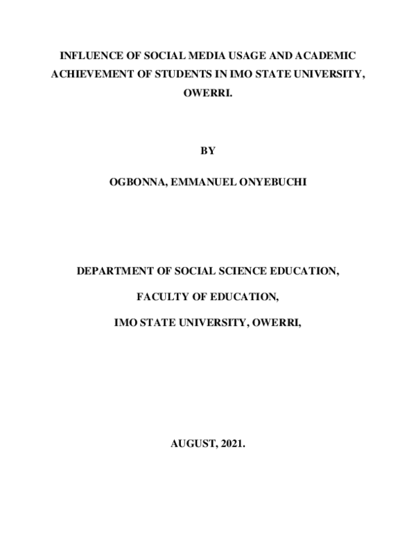 (PDF) INFLUENCE OF SOCIAL MEDIA USAGE AND ACADEMIC ACHIEVEMENT OF ...