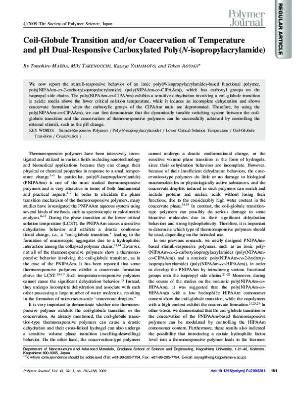 (PDF) Coil-Globule Transition and/or Coacervation of Temperature and pH ...