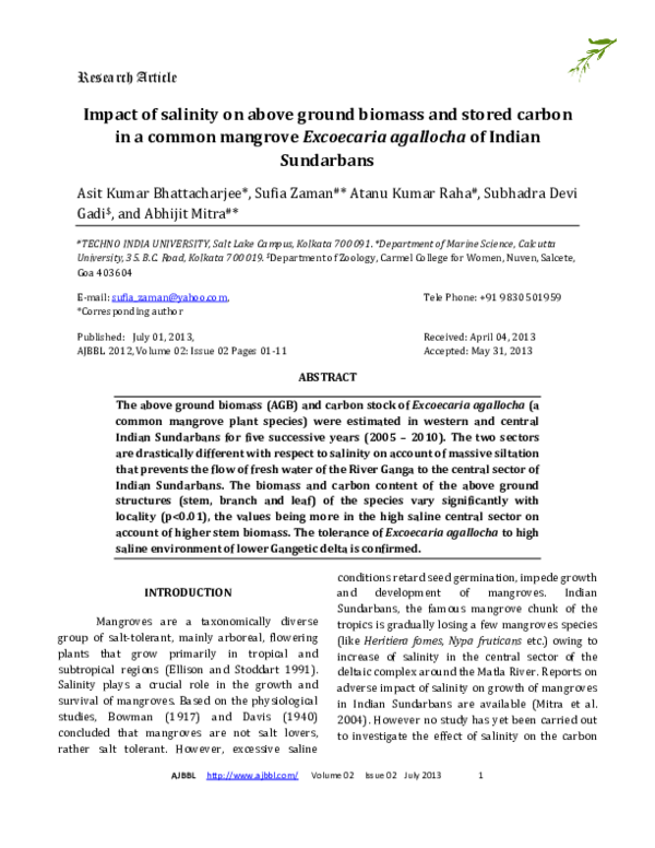 (PDF) Impact of Salinity on above Ground Biomass and Stored Carbon in a ...