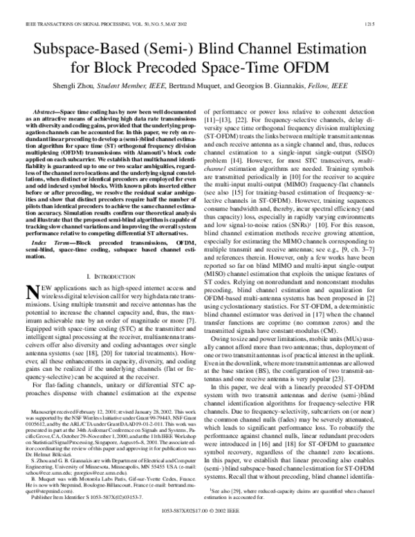 (PDF) Subspace-based (semi-) blind channel estimation for block ...