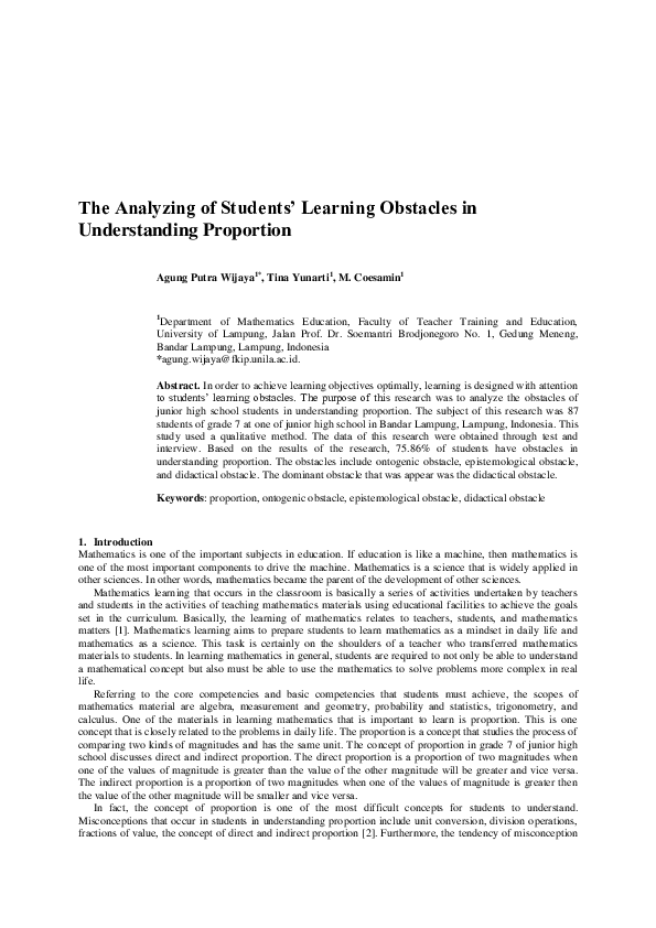 (PDF) The analyzing of students’ learning obstacles in understanding ...