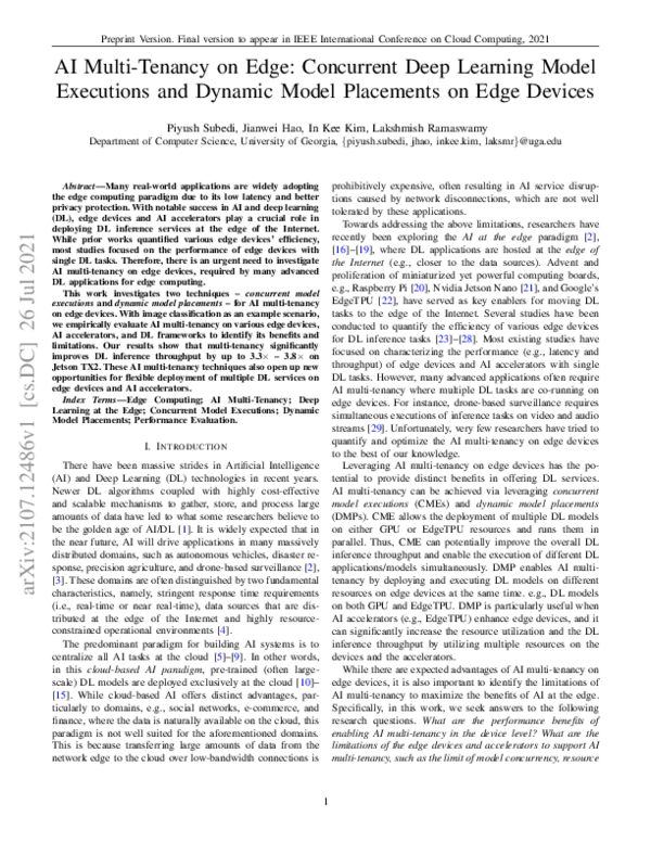(PDF) AI Multi-Tenancy on Edge: Concurrent Deep Learning Model ...