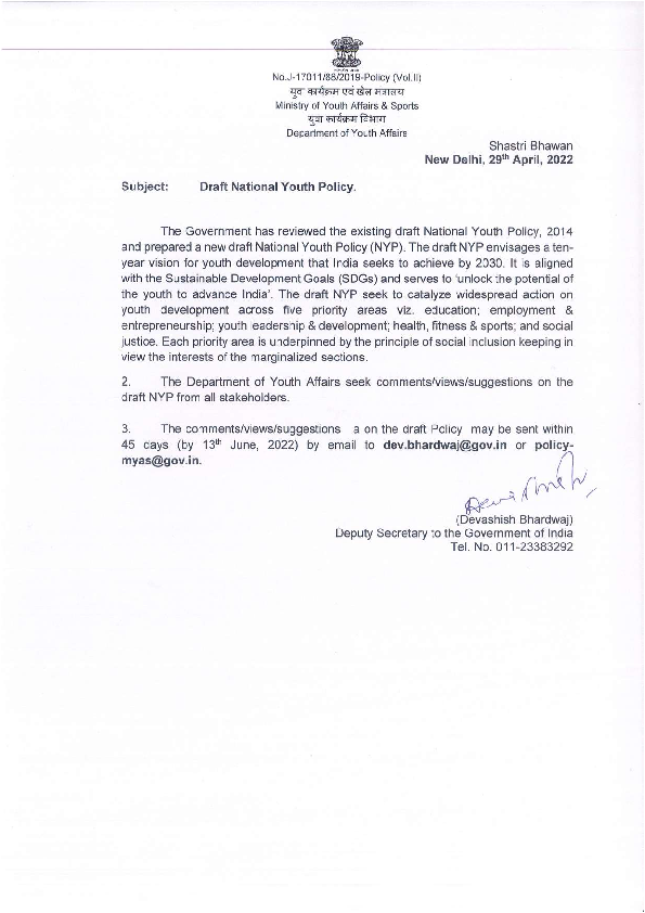 (PDF) National Youth Policy 2021